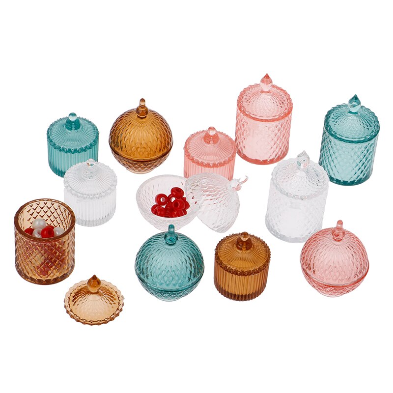 3 Stks/set 1:12 Poppenhuis Decor Miniatuur Pop Accessoires Speelgoed Snoeppot Opslagtank Voor Transparante