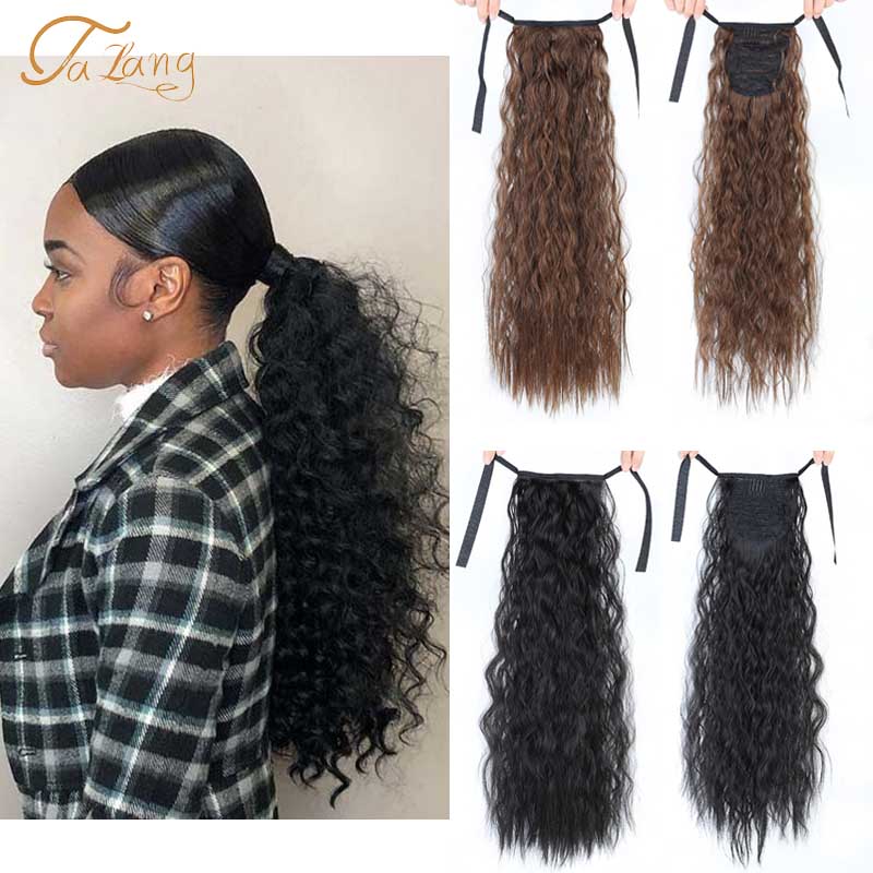 TALANG-Extensión de cabello rizado largo, cuerda de fibra sintética para cola de caballo, accesorios para el cabello, cabello negro, marrón, femenino