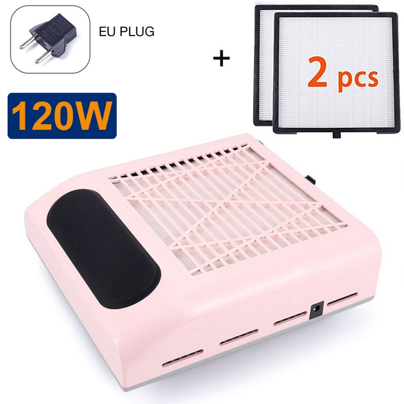 120W odkurzacz robić paznokci wentylator robić manicure pedicure pochłaniacz kurzu z wymiennym filtrem robić usuwania kurzu robić salonu: różowy-EU 2 filter