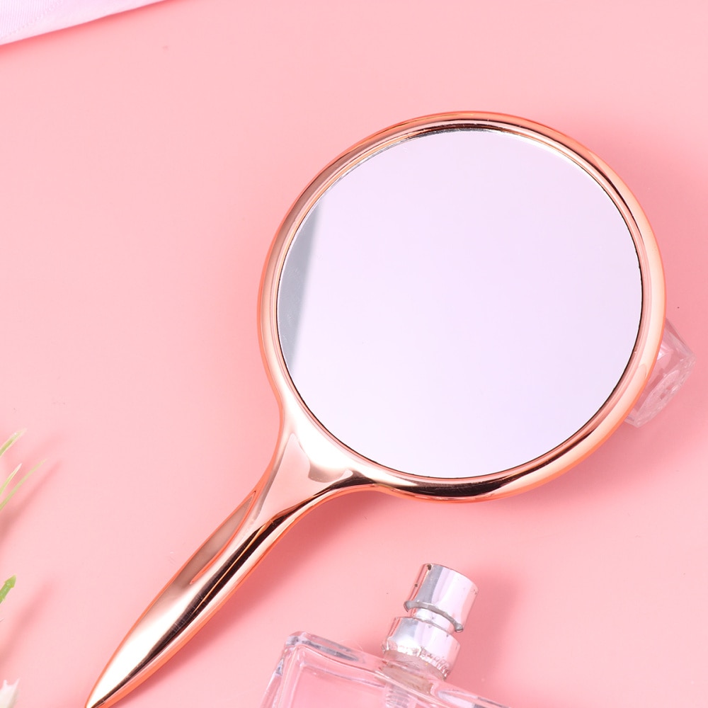 Round Mini Makeup Mirror Stylish Unicorn Pattern Mirror Handle Makeup Mirror for Home Salon Use (Pink)