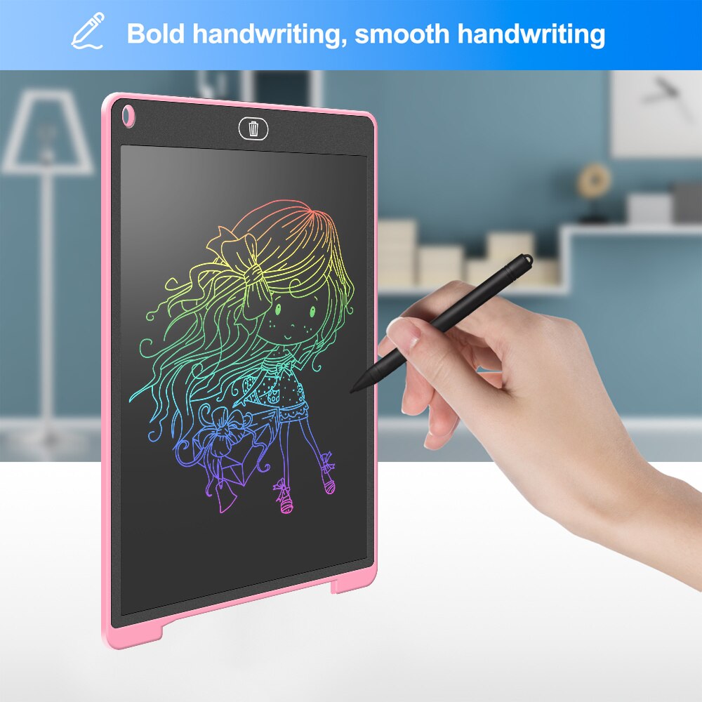 LCD Writing Tablet, 12 Inch Newest High-Tech Colour Screen Writing and Delete Function, Electronic Drawing Tablet, Reusable Pink