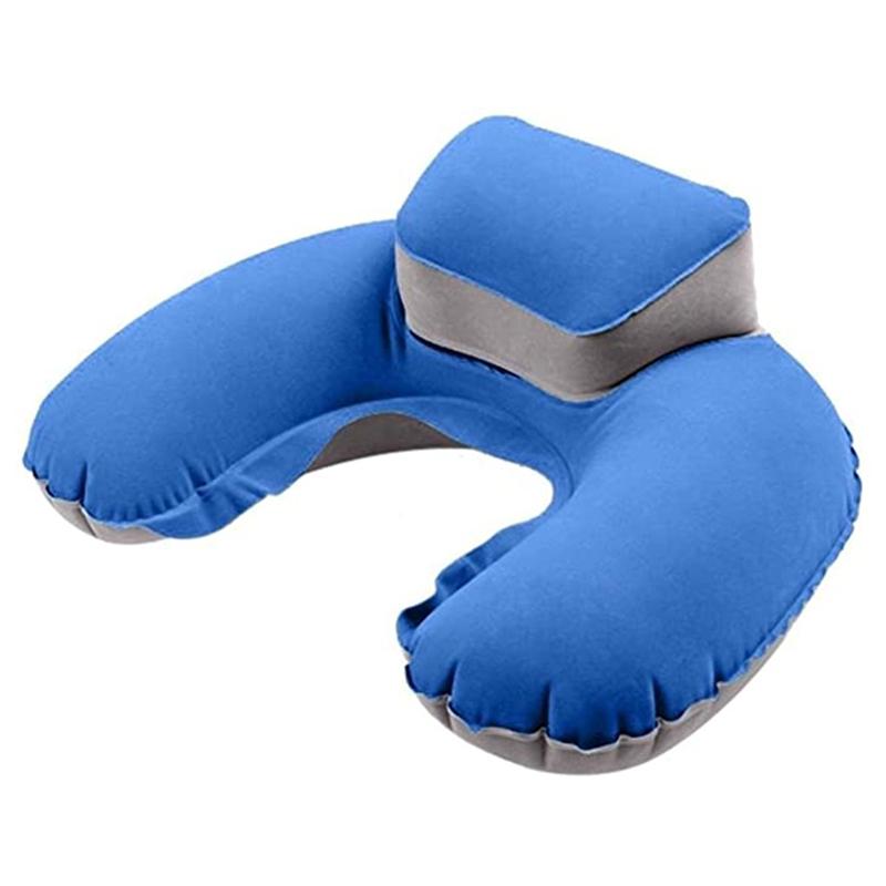 Oreiller gonflable en forme de U, coussin de cou et tête Durable pour voyage, Camping, extérieur (avec bouchon d'oreille): sapphire