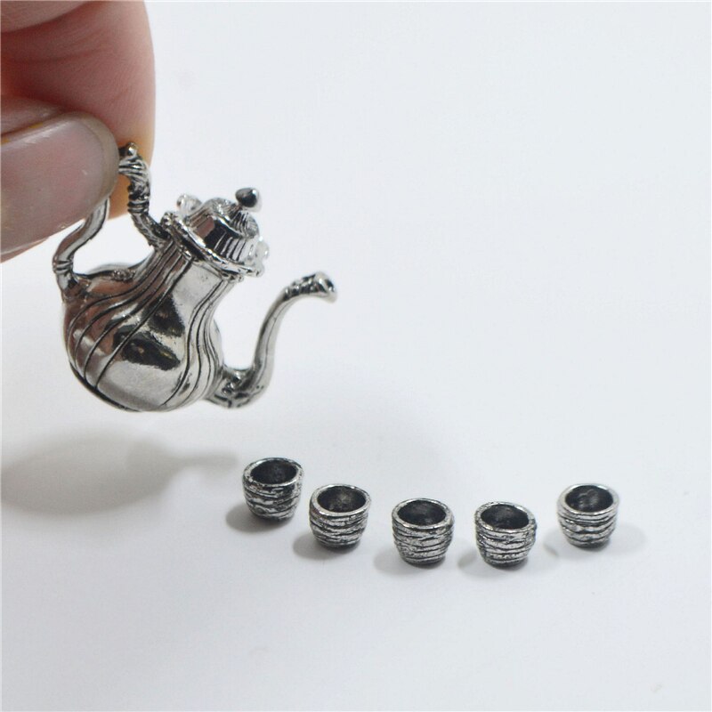 1/12 Dollhouse Miniature Accessories Mini Metal Kettle Simulation Furniture Tea Pot Kitchen Model Toys for Doll House Decoration