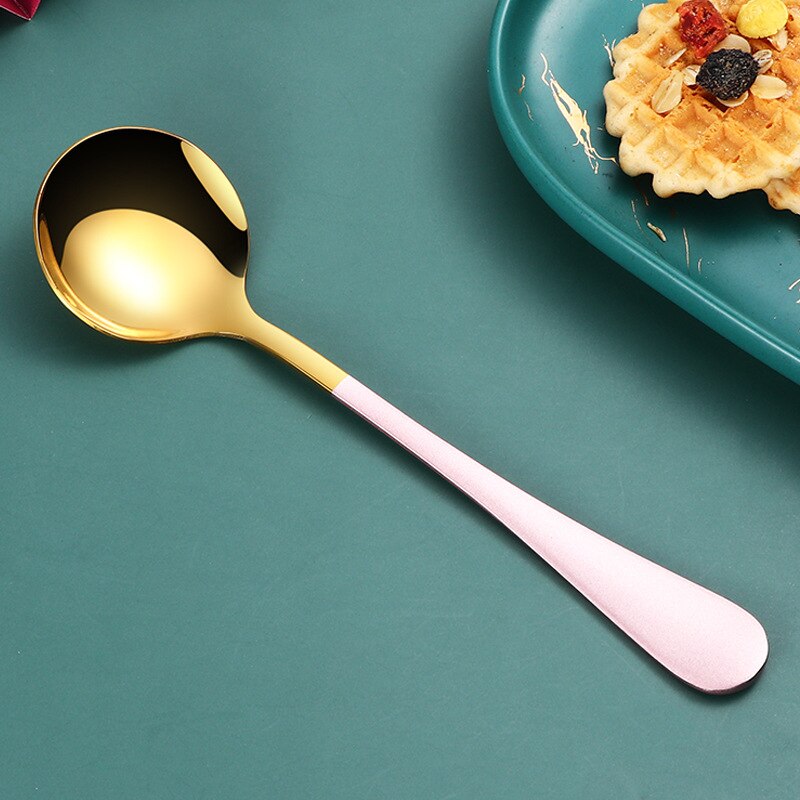 Metal Ice Cream Coffee Spoon Shovel Shape Shell Tea Spoon 7 Colors Afternoon Tea Dessert Long Handle Spoon Kitchen Tool: Gold pink