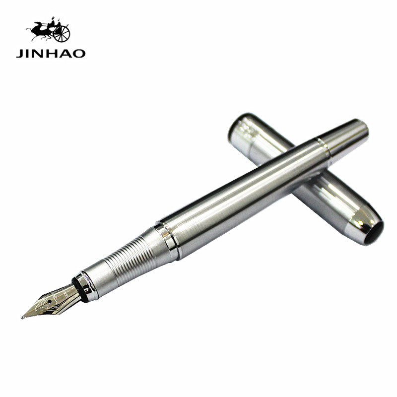 Silver Fountain Pen JINHAO 250 F Nib Silver Trim Removable Ink Converter: 01