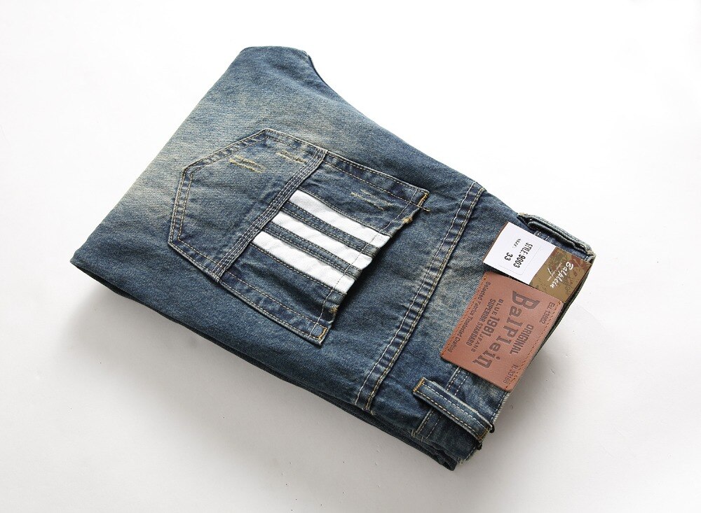 100% Cotton.Newly Men Jeans Blue Color Straight Fit Buttons Long Pants Top Balplein Brand Ripped Jeans Men29-42