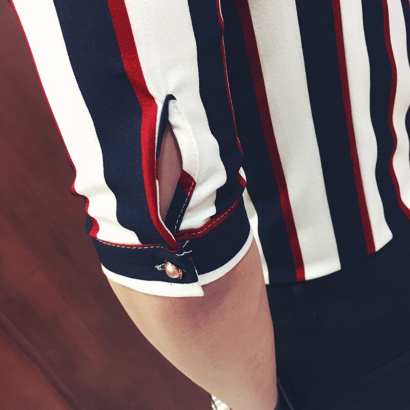 Mens Stripe white Shirt Short Sleeve Summer business casual style Masculina Oversize 5XL Red White black Stripe for man