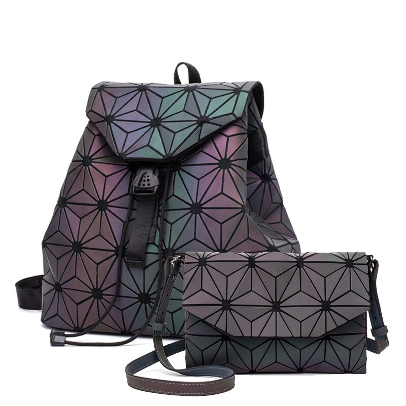 Bao-Mochila con cordón luminoso para mujer, morral diario con geometría, mochilas escolares plegables para adolescentes: Big B 2pcs d