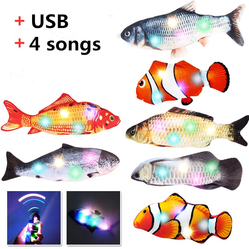 30CM elektryczna ryba pluszowa z ładowaniem USB symulacja ryba zabawki świecące śpiewać i tańczyć 3D ryby śmieszne Gfit dla dziecka Dropshiping: losowy delivery
