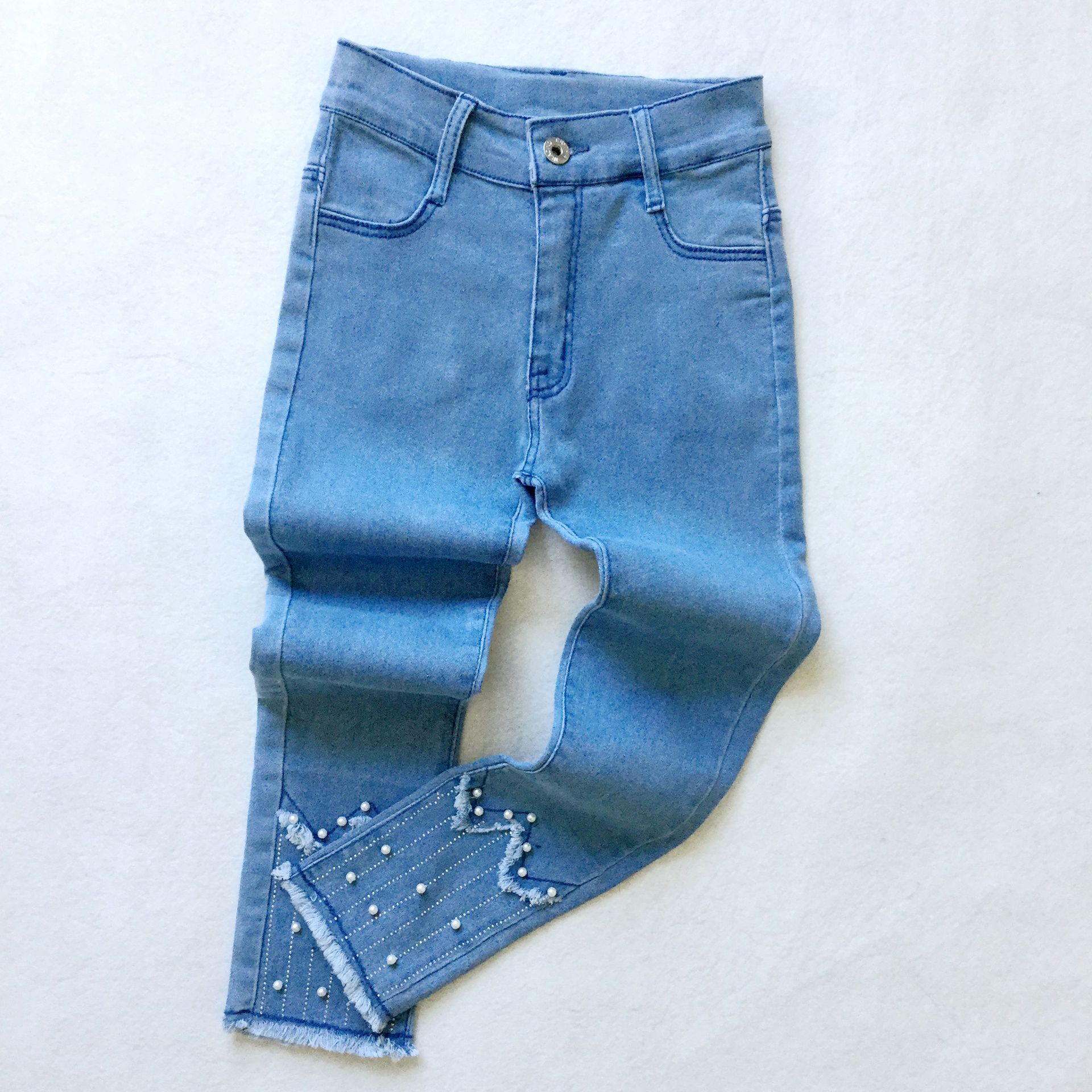 Pantalones vaqueros para niña, pantalón con perlas bordadas con diamantes, a la , color claro, 2-12t, novedad