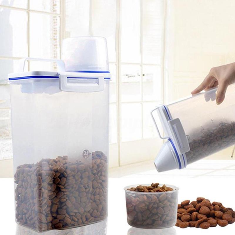 1 stuks dierenvoer bewaardoos container luchtdichte hond kattenvoer container met een maatbeker transparant