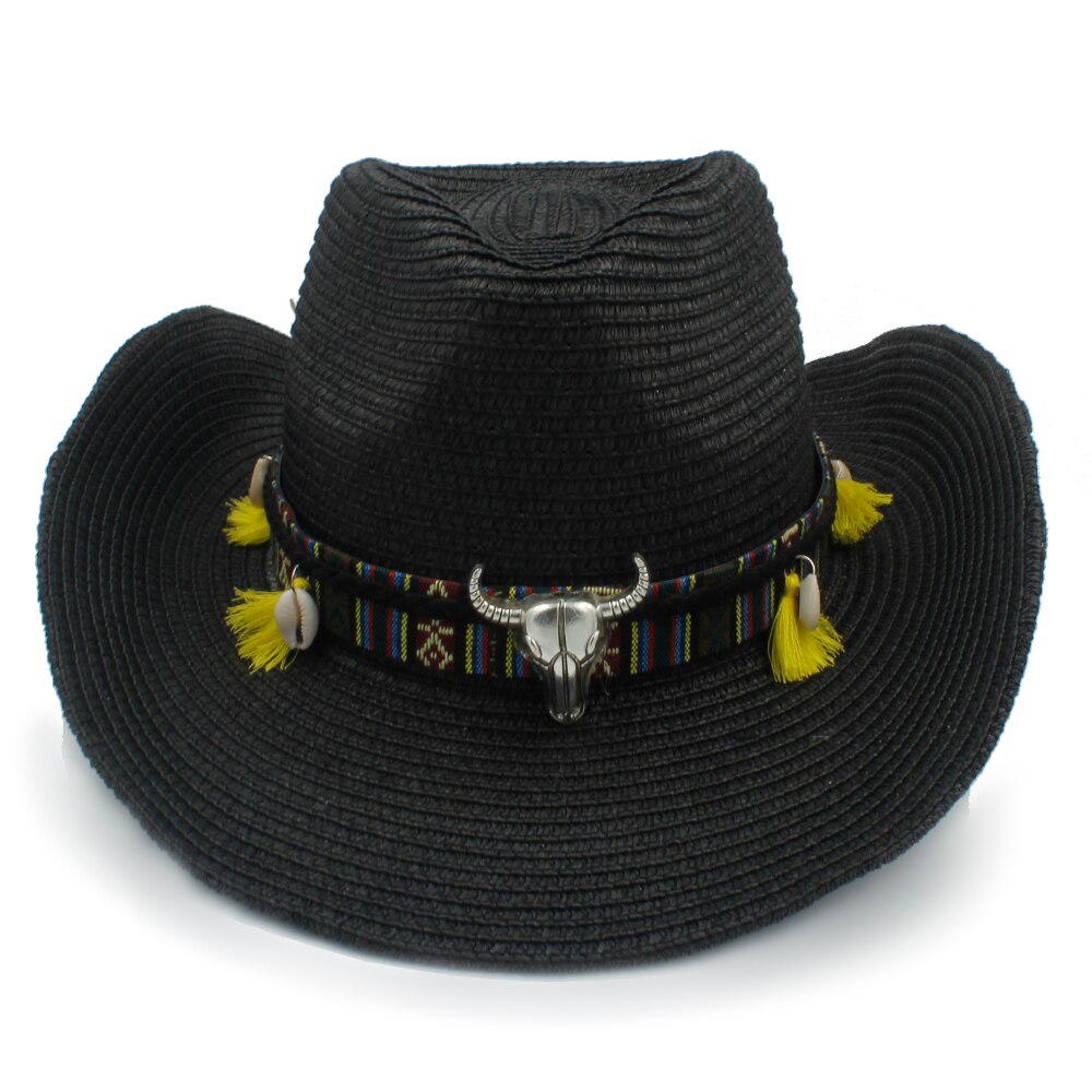 Kvinder sommer halm vestlige cowboy hat med roll up bred kant dame jazz sombrero hombre cowgirl hat