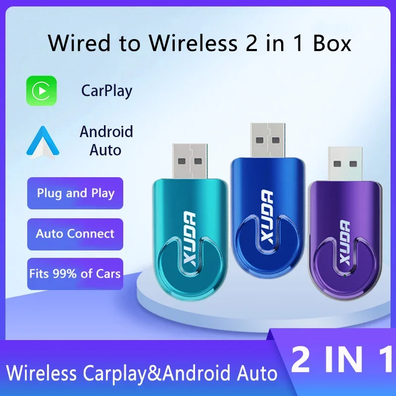 Adaptador de conexión automática para coche, dispositivo inalámbrico 2 en 1 con cable a Dongle inalámbrico, Bluetooth 5,0, Plug & Play, Mini AI Box