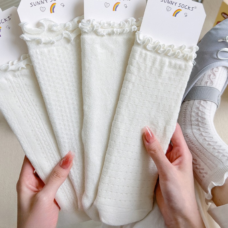 Femmes Lolita chaussettes Sexy équipage chaussettes pour femme été solide creux filles doux mignon moyen chaussettes pour femmes maille mince Sexy