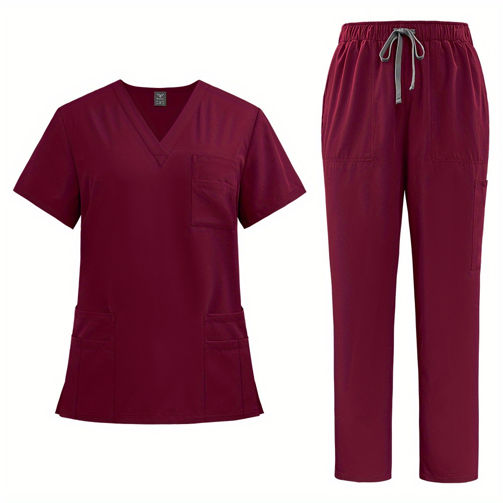 Conjunto de dos piezas de uniforme de enfermera neutro y uniforme de hospital con cepillo de mano para enfermeras, médicos y personal de enfermería