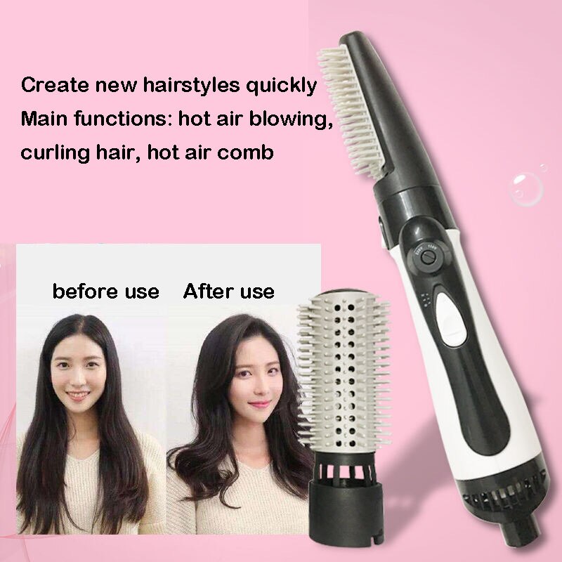 hair dryer Curling Hair 2 In 1 Brush Air Styler Comb Curling Iron Roll Styling Brush Hair Dryer Blow With Nozzles SU404
