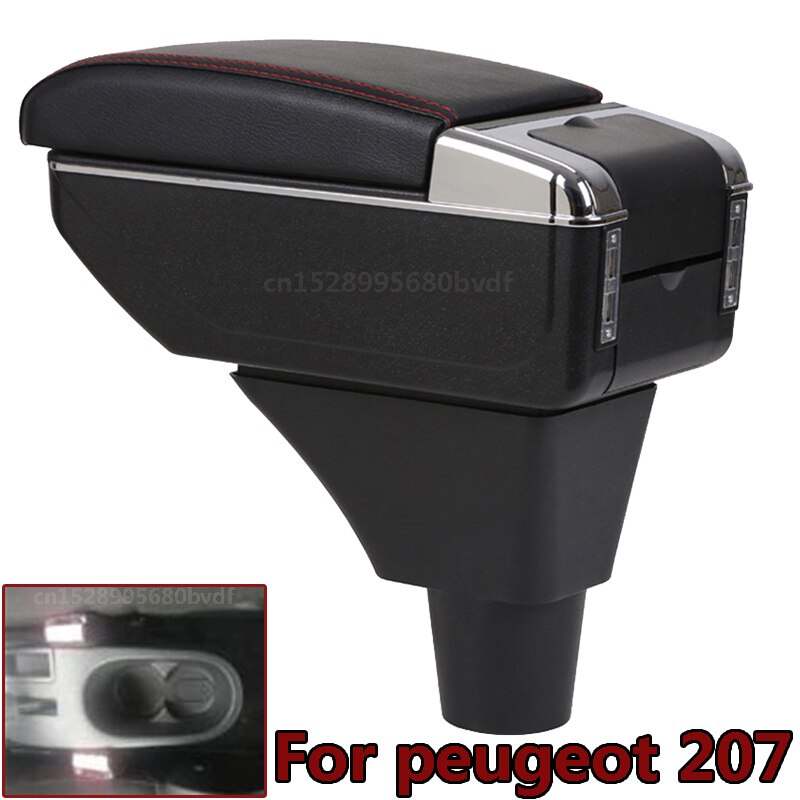 Para peugeot 207 caja de apoyabrazos carga USB aumentar doble capa almacenamiento central contenido taza soporte Cenicero Accesorios