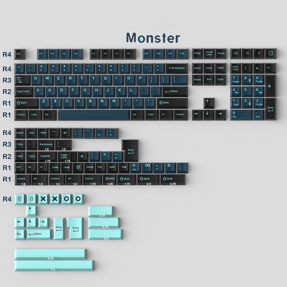 GMK Copy Monster/ Botanical/Blue Samurai 173 Key DOUBLE SHOT Cherry Profile Keycap For Mechanical Gaming Keyboard GMMK Pro: 173 KEYS Monster