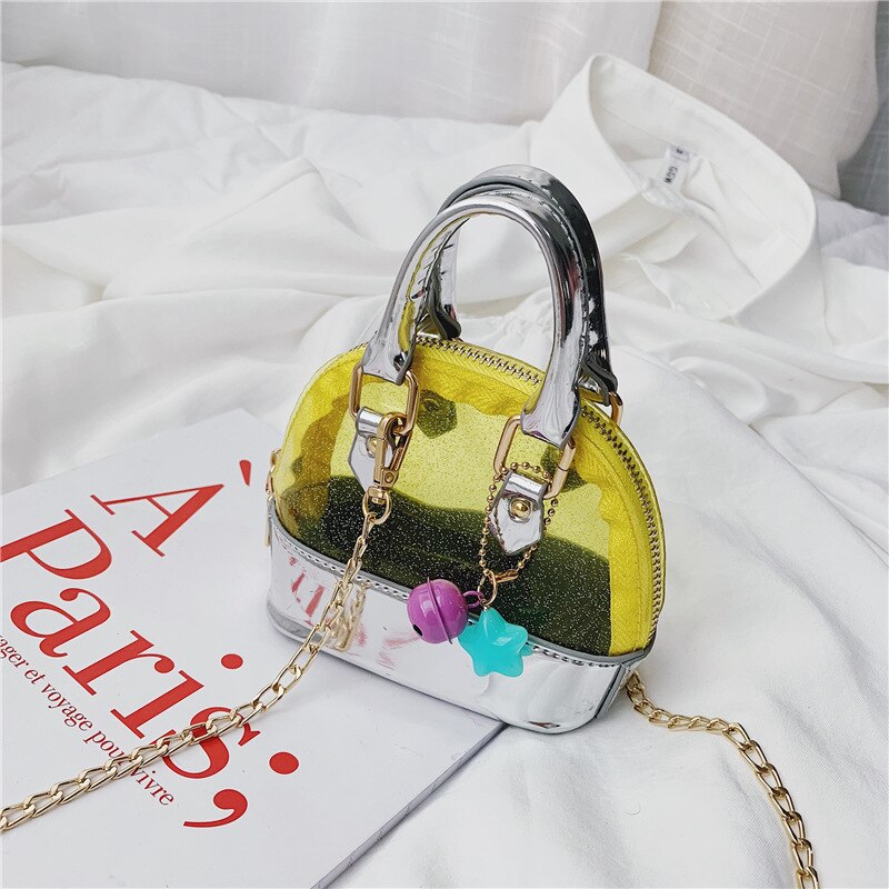 Summer Mini Kid Jelly Shell Handbag Transparent Clear Small Children's Tote Bag Cute Girl Hand Bag Scarf Shoulder Bag: Yellow