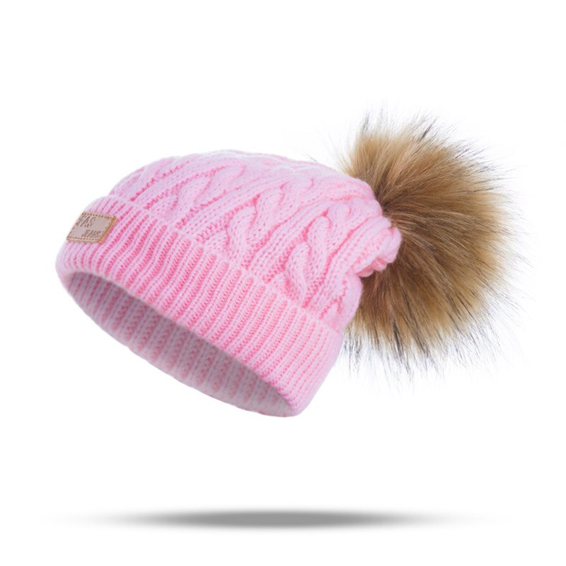 Reakids 2020 pom crianças chapéu de inverno para meninas chapéu de malha gorro marca grosso boné do bebê da menina do inverno quente chapéu: Pink