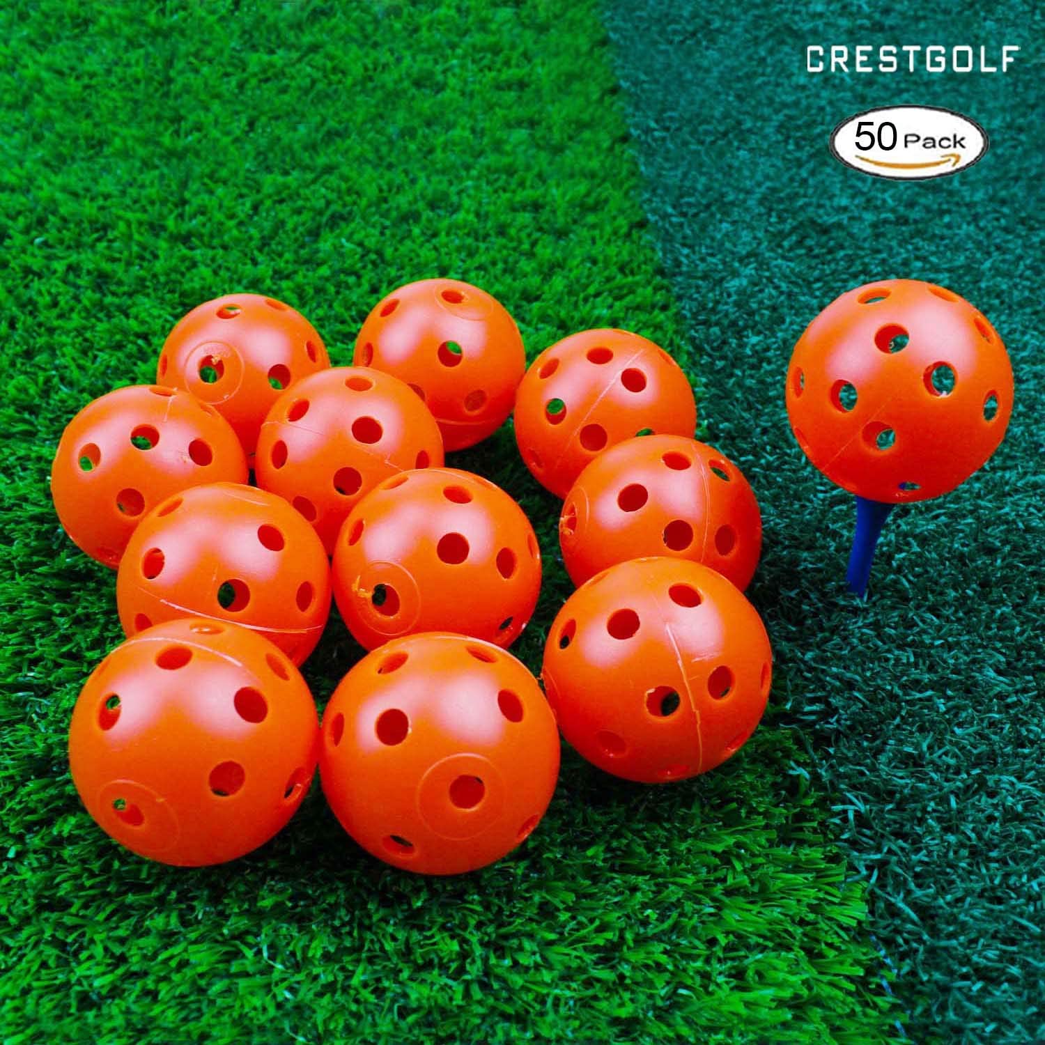 Lot de 12/50 balles d'entraînement de golf en plastique crestgolf – airflow 40mm balles de golf pour practice, entraînement au swing, usage domestique, jeux pour animaux: Orange pack de 50