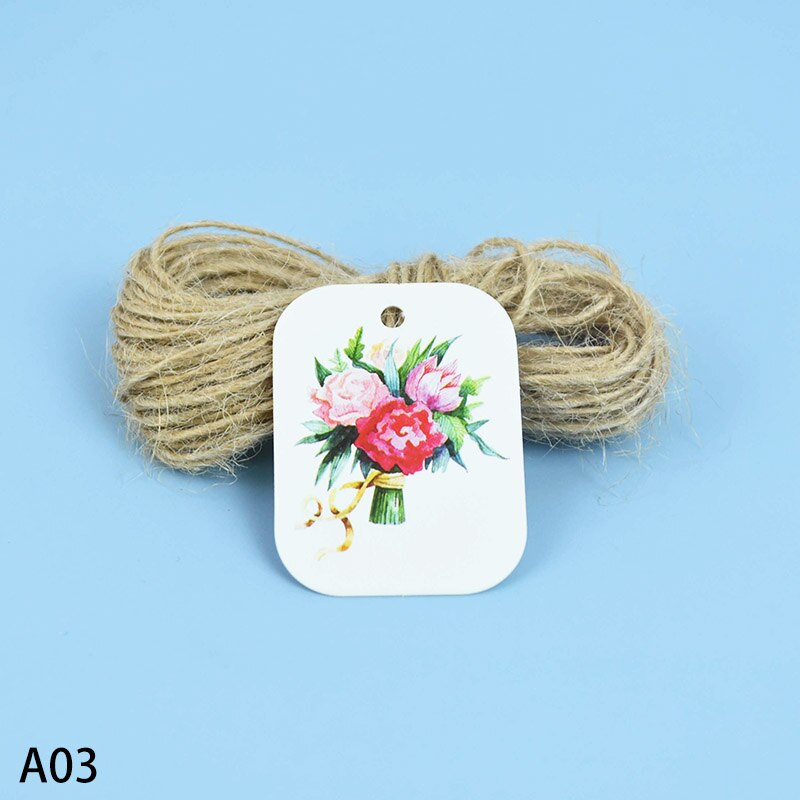 50 st vackra blommor papper taggar med hamp rep valentines bröllop äktenskap etiketter paket diy fest dekoration hängande tagg: A03