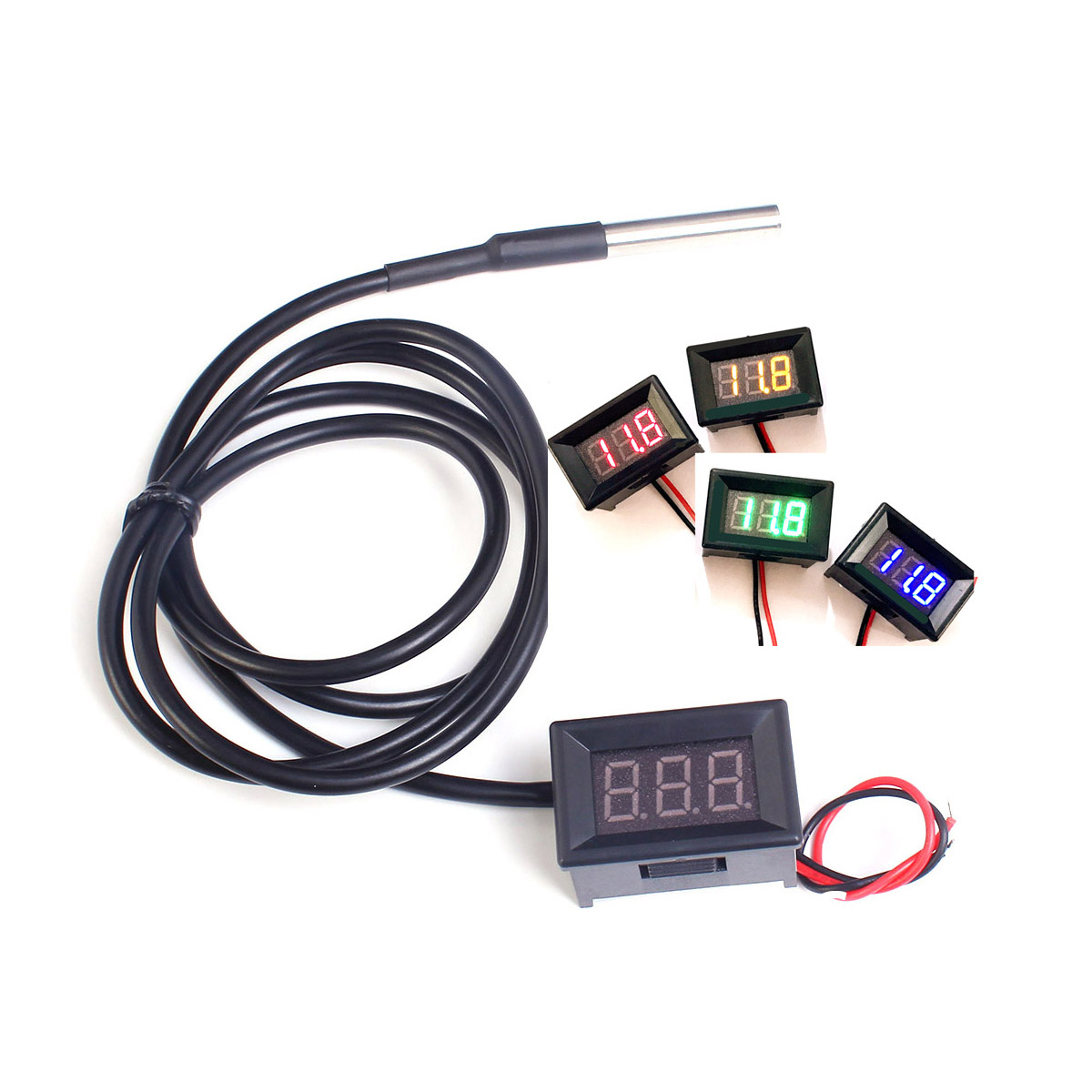 DC 12V 24V DS18b20 LED Digital Thermometer -55 ~+1... - Grandado