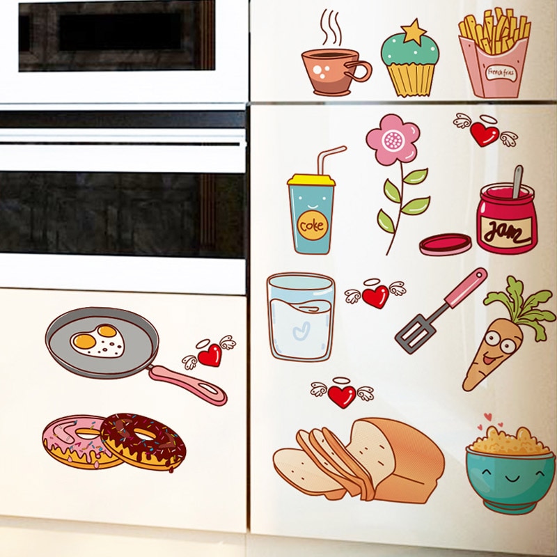 Food Fruit pattern Refrigerator Door Stickers Self Adhesive Wall Sticker Wallpaper Drawer Shelf Liner Home Kitchen Decor