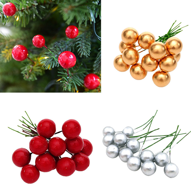 50Pcs Kerstboom Decoratie Mini Kunstmatige Fruit Meeldraden Cherry Kerst Plastic Parel Bessen Xmas Decoraties Voor Huis