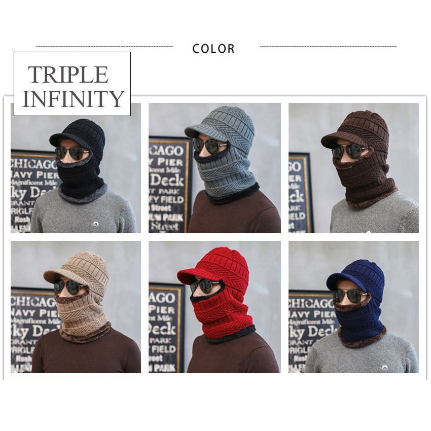 TRIPLE INFINITY Brand Skullies Beanies Winter Knitted Hat Cap Elastic Thick Skin-friendly Warm Ear Protection Bonnet Men's Hats