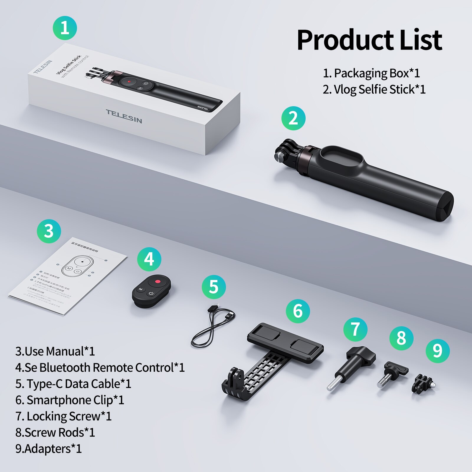 Telesin til gopro helt 10 9 8 max fjernkontroll trådløs bluetooth selfie pinne monopod stativ til iphone 13 pro huawei xiaomi