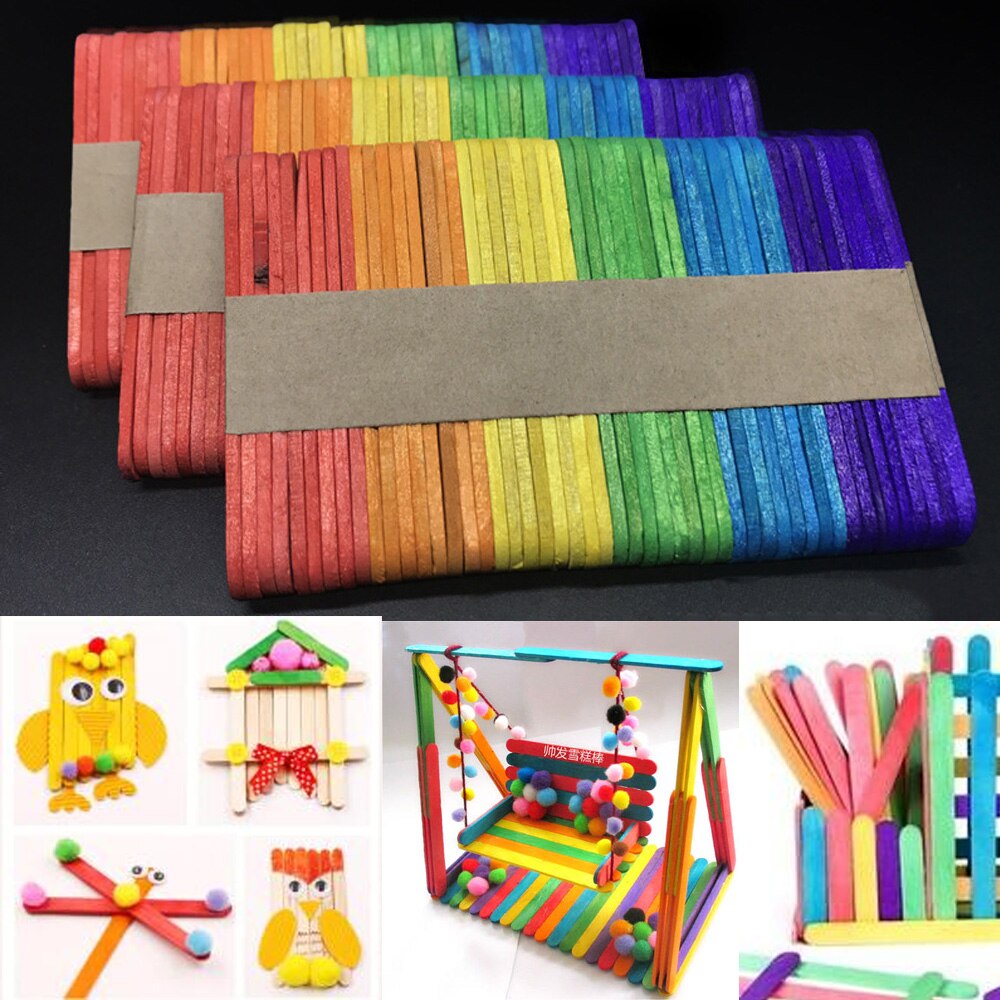 Colorful Wooden Popsicle Sticks Ice Cream Sticks Kids DIY Hand Crafts Art Ice Cream Lolly Cake Tools