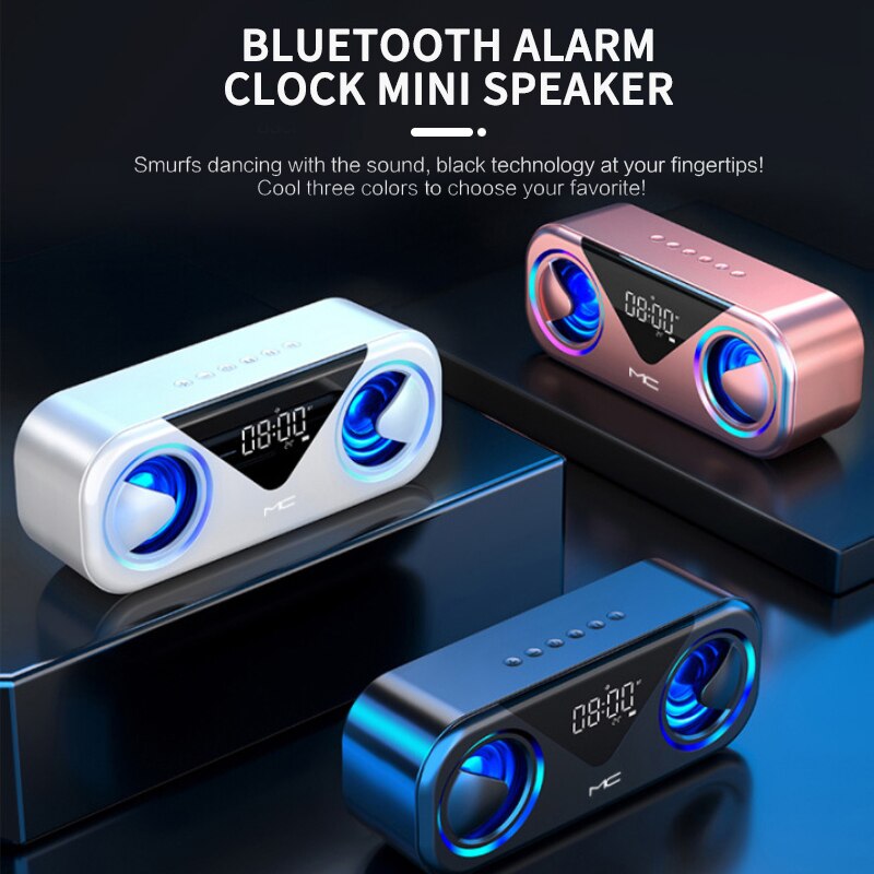 Alarm Clocks Wireless Bluetooth Speakers Bass Stereo LED Display Support TF Card AUX USB Smart Alarm Atmosphere Light Portable