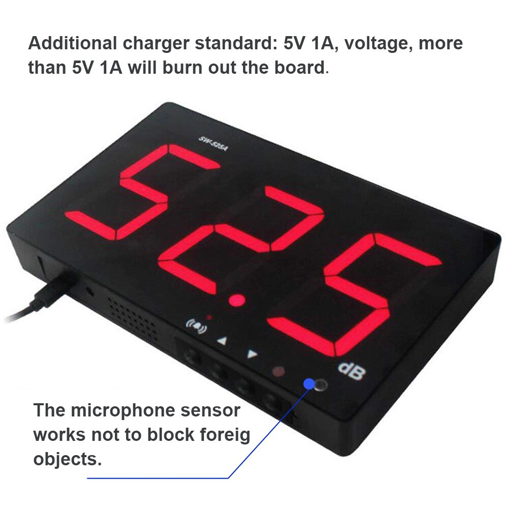 SW-525A Sound Level Meter Tester 30-130db Large Screen LCD Display Wall Hanging Type Noise Decibel Measuring Tester Alarm