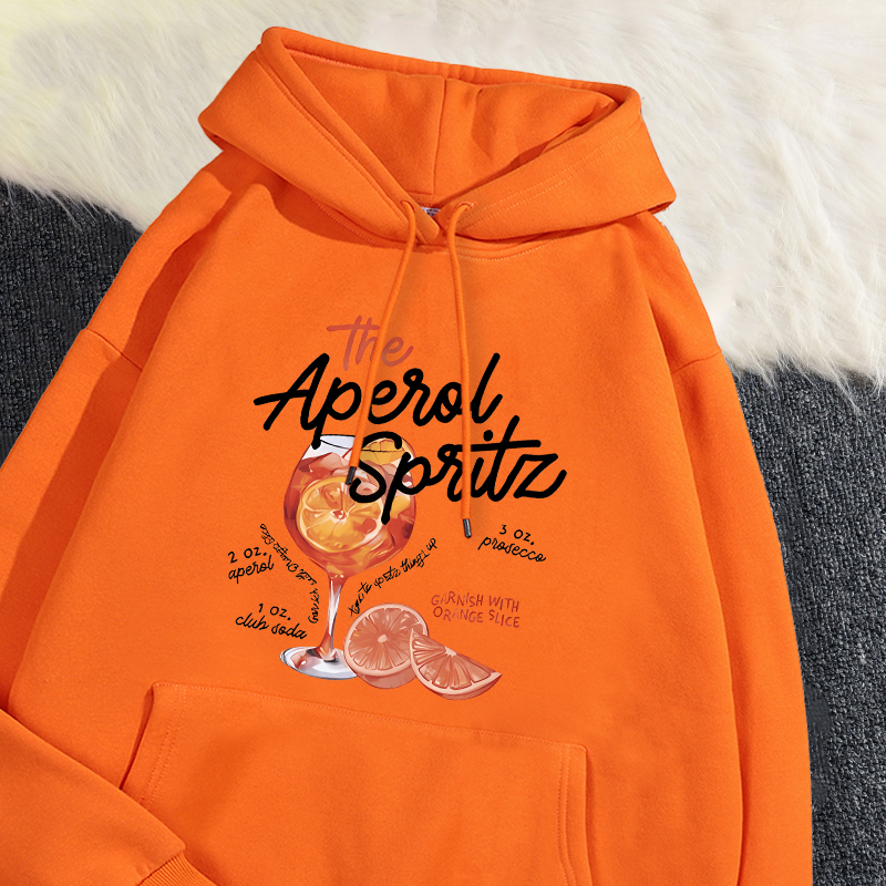 Sweat à capuche d'hiver pour femme The Aperol Spritz rétro Cocktail impression sweat poche ample polaire pull Kawaii vêtements de sport: XL / Gris foncé