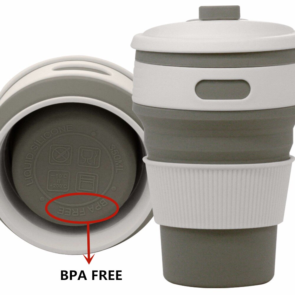 Taza de café de silicona plegable, vaso de agua sin BPA, portátil, telescópico, de viaje, multifunción, 350ml