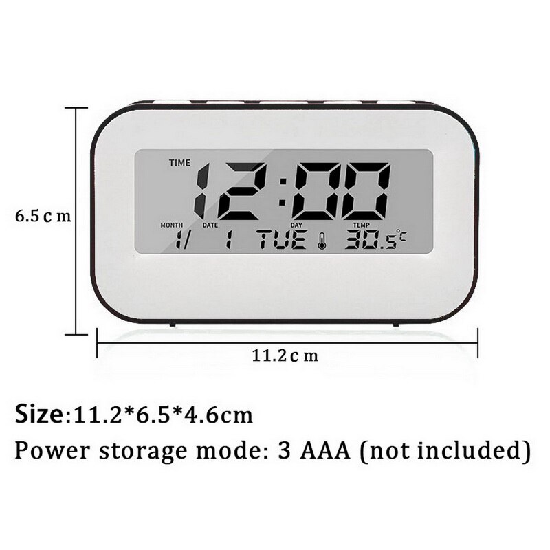 1pc Mute Digital Alarm Clock With Snooze Fuction Weather Night Light Adjustable Alarm Misic Sounds Backlight Display: black