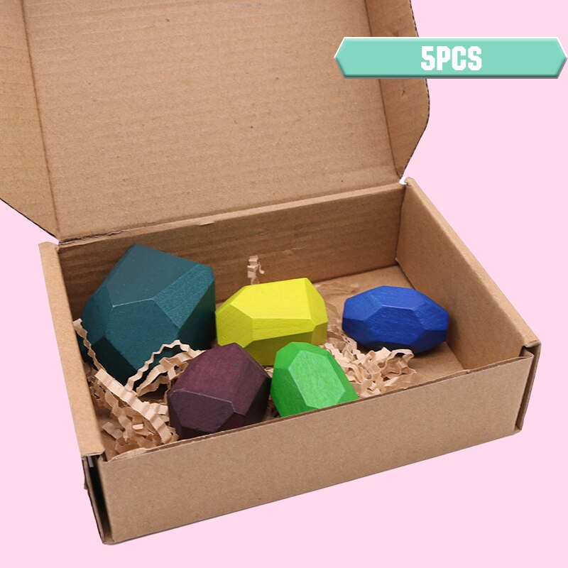 Wooden Colored Stone Stacking Block Nordic Style Stacking Game Rainbow Wooden Stone Montessori Toys Children: 5pcs 2062