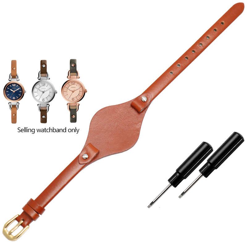 Correa de reloj de cuero de , 8mm, especial para correa femenina fósil ES3077 ES2830 ES3262 ES3060 ES4119 ES3148, pulsera Wonmen: Blue pink