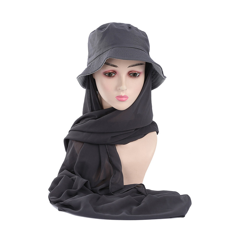 Chapeau avec Hijab en Mousseline de Soie pour Femme Musulmane, Casquette de dehors d'Été, Prêt à vitation, Hijab Instantané, Écharpe de Sauna Islamique, , E27: Rouge rouille