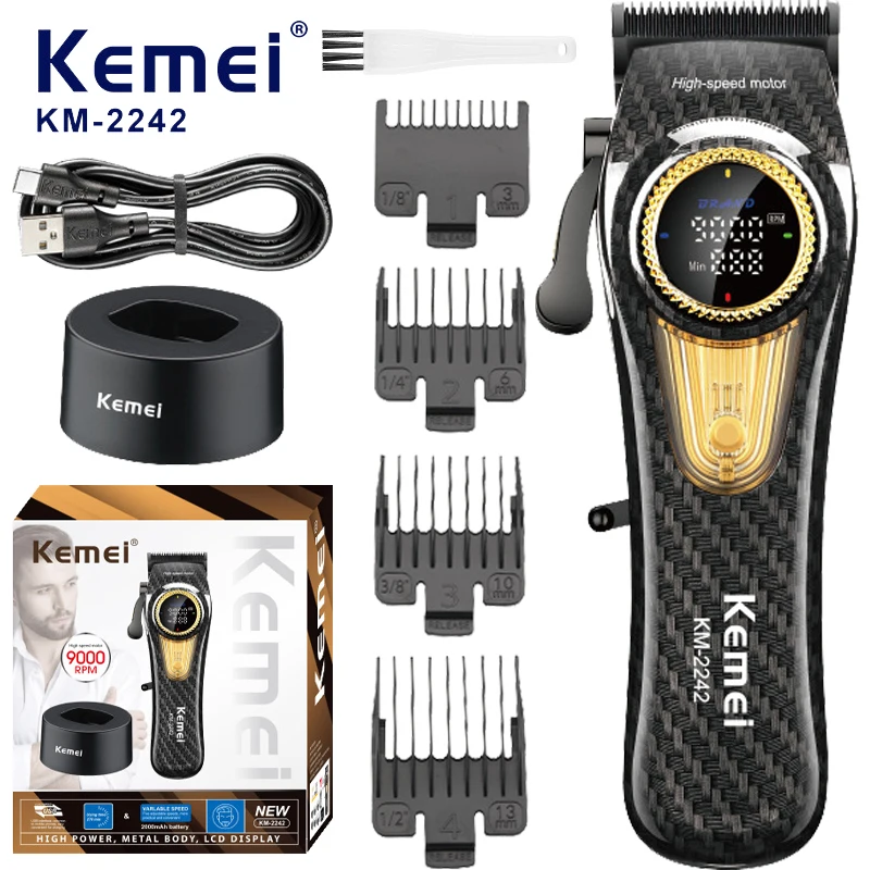Kemei Hair Clipper Adjust Hair Trimmer For Men Electric Fade Beard Rechargeable Hair Cutter Machine Barber 9000RPM: black