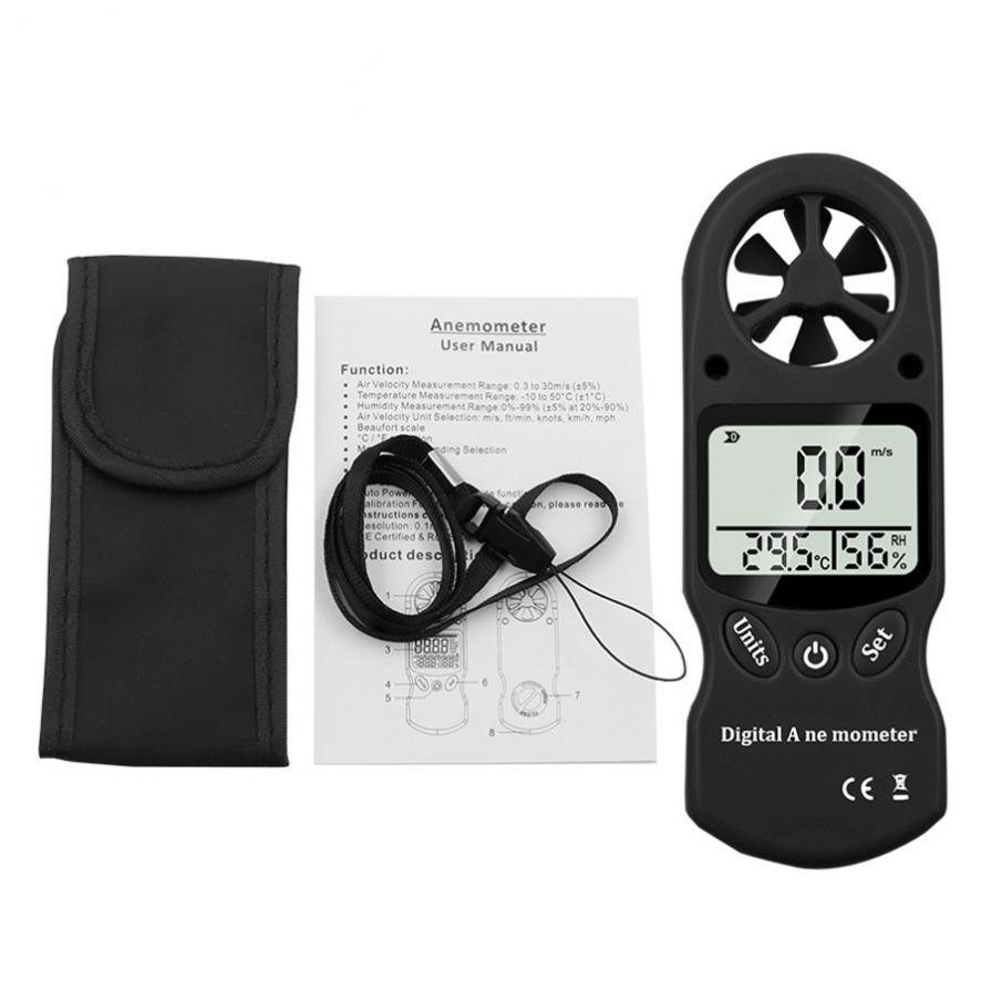 3 In 1 Digital Anemometer Handheld Wind Speed Meter with Temperature and Humidity for Measuring Wind Speed Backlight LCD Screen: black