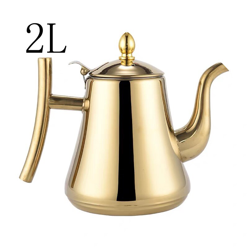 Stainless Steel Tea Pot Coffee Pot With Filter Hotel Restaurant Induction Cooker Tea Kettle Water Pot 1L/1.5L: Gold-2L