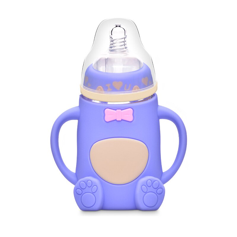 240ml baby silikone mælkefodringsflaske mamadeira vidro bpa gratis sikker spædbarnsjuice vandfodringsflaske kop glas ammeføde: Blå