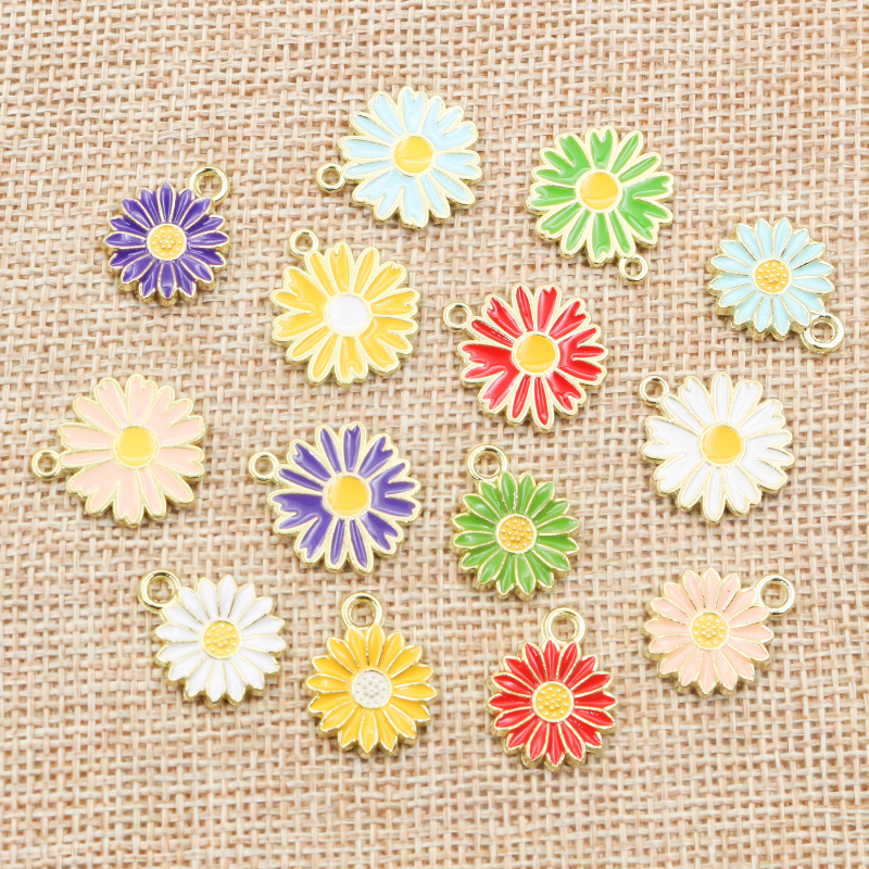 20Pcs 7-Kleuren Legering Metal Olie Colorblock Madeliefjes Charme Bloem Hanger Voor Diy Armband Ketting Sieraden Maken bevindingen