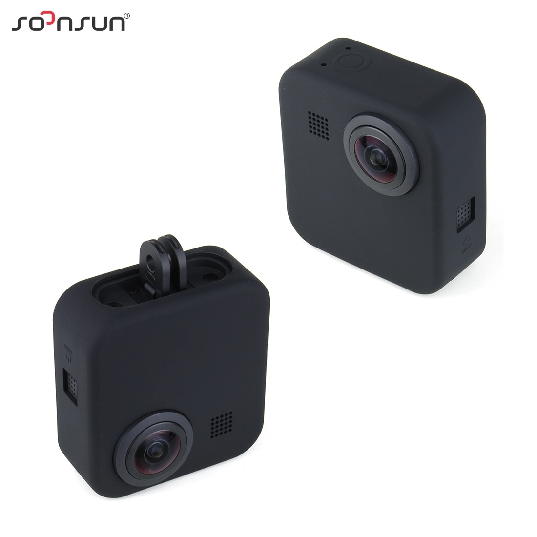 SOONSUN-funda protectora de silicona suave para GoPro, carcasa con tapa de doble lente y correa para la muñeca, accesorios para GoPro Max Go Pro