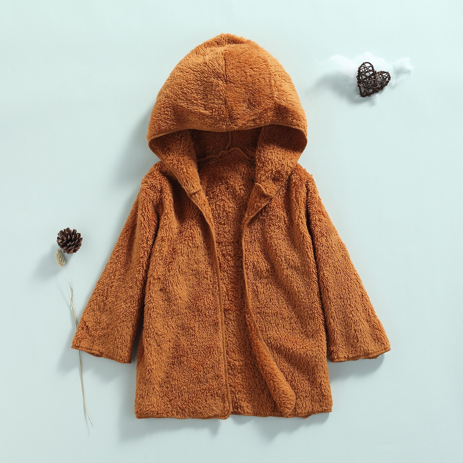 3-7Years Casual Kids Meisjes Jongens Bont Winter Jassen 2 Kleuren Open Voorzijde Effen Kleur Lange Mouw Hooded Bovenkleding