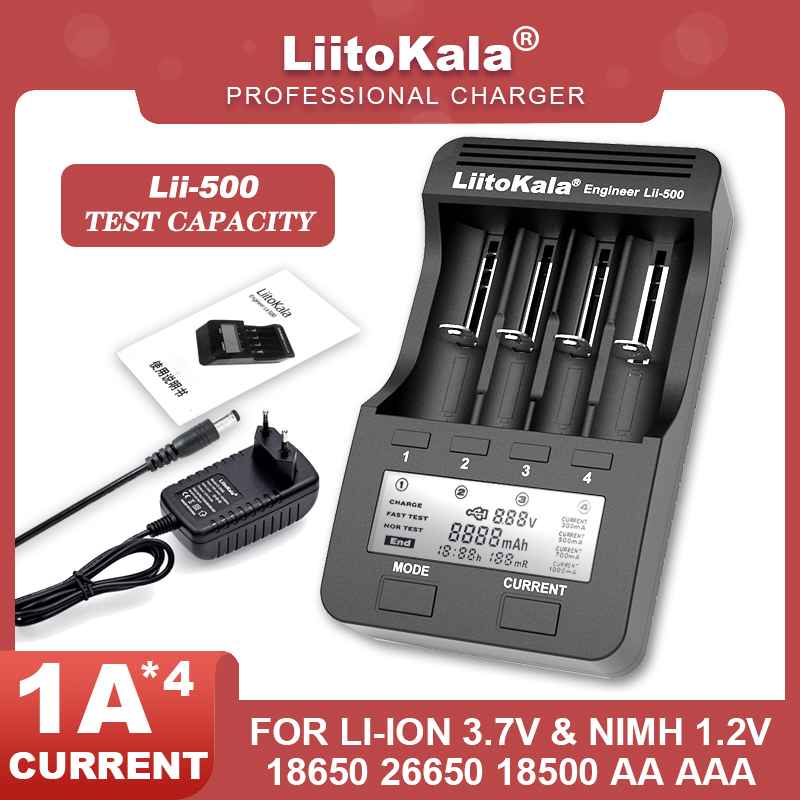 Liitokala Lii-500 Lii-600 3.7V 18650 18350 18500 16340 17500 26650 1.2V AA AAA NiMH Detection Capacity Lithium Battery Charger: green