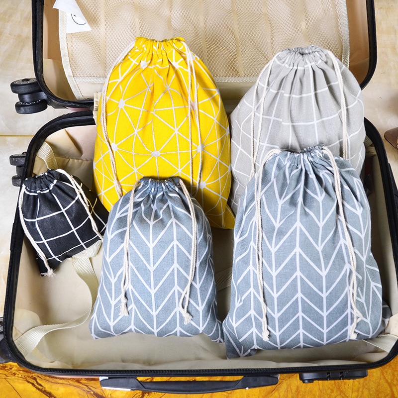 Petit coton frais et lin cordon faisceau poche étudiant tissu sac dortoir débris sac de rangement sous-vêtements sac de rangement