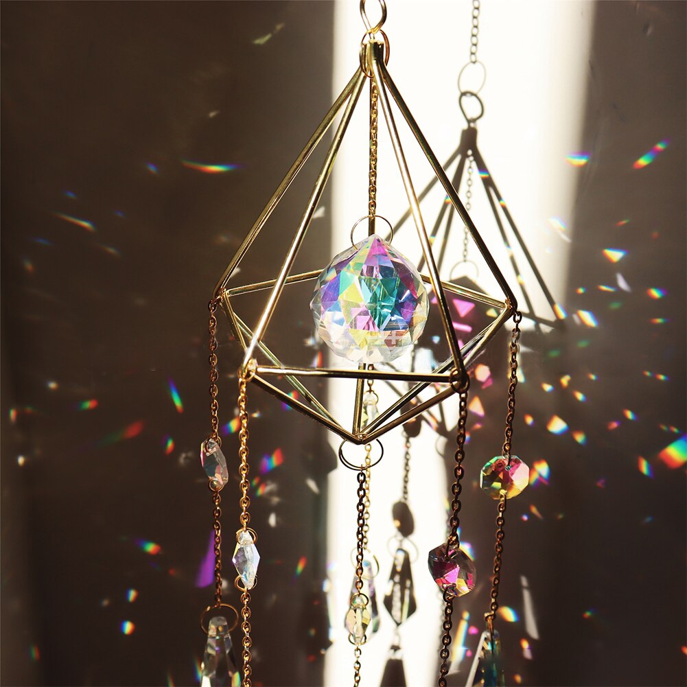 Crystal Windchimes Ster Maan Hanger Hexagon Prisma Zon Licht Catcher Tuin Venster Bruiloft Opknoping Home Decor Wind Chime